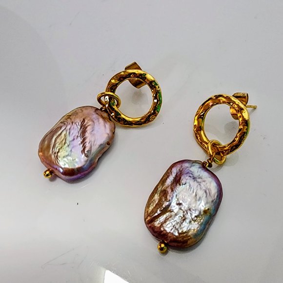 Gold plated Pink Pearl Earrings - Picture 3 of 8
